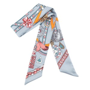 春の新作、人気急上昇中のムスリム向け幾何学模様スクエアチェーンフェザーツイルシルク装飾リボンラップバッグロングスカーフ（女性用） - Product Image 5