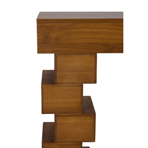 Geometric Block Stacked Wood Console <b>Table</b> Warm Natural Finish Entryway Decor - Product Image 5