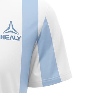 Maillot de football rétro à rayures bleues et blanches à col en V, maillot de football surdimensionné pour hommes, maillot de football de haute qualité - Product Image 4