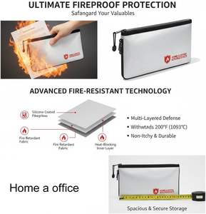 <span class=keywords><strong>Sac</strong></span> à documents en toile ignifuge et imperméable avec fermeture à glissière, design pliable pour un rangement sécurisé des objets de valeur et des documents légaux - Product Image 6