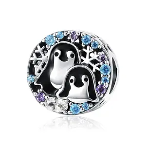 Penawaran Menarik 925 Perak Murni Manik-manik Keluarga Penguin Jimat Hewan Fit Charm Gelang & Kalung Wanita Perhiasan SCC992