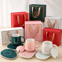 Ensemble cadeau chauffe-tasse en céramique personnalisé avec cuillère, ensemble de tasses chauffantes pour café avec couvercle, coffret cadeau pour bureau d'entreprise