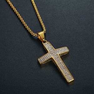 Cross <b>Titanium</b> Steel Necklace With Synthetic Diamonds Unisex Party Jewelry - Product Image 4