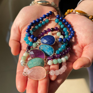 สร้อยข้อมือหินธรรมชาติหลายเหลี่ยมทรงเพชรสำหรับผู้หญิง ปรับขนาดได้ สร้อยข้อมือคริสตัลหรูหรา สไตล์หรูหรา ขายส่ง - Product Image 6