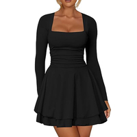 Robe mini élégante pour femme à col carré et jupe à volants, avec logo personnalisable, style corset, manches courtes, tissée numérique, pour usage quotidien et occasions spéciales