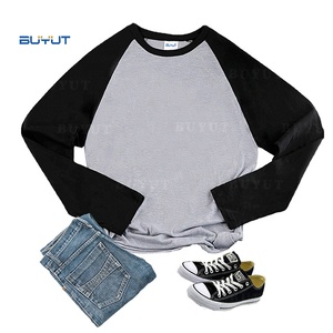 USA Raglan manches longues col rond unisexe hommes femmes Polyester t-shirt coton sensation <span class=keywords><strong>Pastel</strong></span> contraste couleur Sublimation chemises - Product Image 3