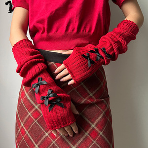 <span class=keywords><strong>Gants</strong></span> en tricot <span class=keywords><strong>mi</strong></span>-<span class=keywords><strong>longs</strong></span> pour femmes, style Lolita, automne-hiver 2026, avec nœud, doigts ouverts - Product Image 5