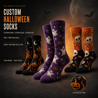 Chaussettes d'Halloween personnalisées en tricot jacquard, chaussettes amusantes en gros, chaussettes fantaisie citrouille, fantôme, crâne pour hommes et femmes, OEM ODM