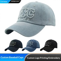Gorra de Béisbol Clásica Lavada y Bordada 100% Algodón con Patrón de Letras y Visera Ancha para Protección Solar