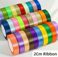 Ruban en satin de polyester tissé à la main de 2 cm, en rouleau, vente en gros, pour emballage cadeau, boîte, décoration florale, pâtisserie, anniversaire, fête