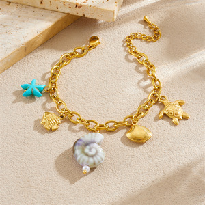 Fashion Charm <b>Bracelet</b> Gold Plated Zinc Alloy Starfish Crab <b>Shell</b> Pendant Unisex Jewelry Accessory - Product Image 2