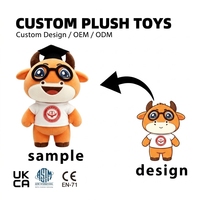 Boneka Sapi Maskot Kustom Lucu Kartun Boneka Sapi Isi Dakron untuk Hadiah Sekolah OEM ODM Boneka Plush Kustom