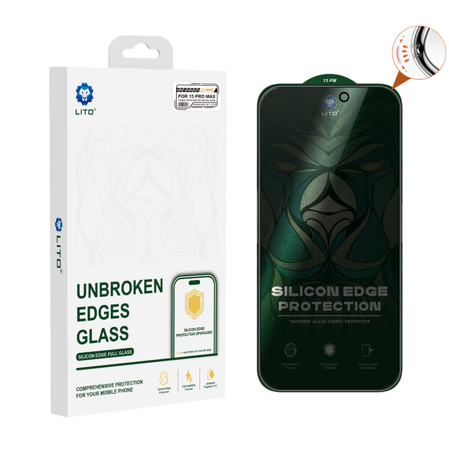 Lito Silicone Edge Privacy Tempered Glass Screen Protector for iphone 15