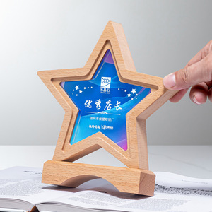 Crystal Glass <b>Trophy</b> With Solid Wood <b>Base</b> Five Pointed Star Design Employee Award Durable Gift For Outstanding Performance - Product Image 2