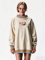 Sweat-shirt à col montant pour femme, longueur allongée, avec logo brodé personnalisé et patch sur mesure