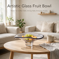 Collection d'objets en verre artistique Améthyste à bords frisés, comprenant un vase en verre à bord ondulé fait main et un plateau de service pour la décoration intérieure