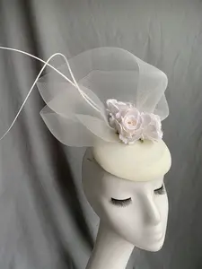 Amazon Price Good Quality Vintage Elegant Rose Floral Mesh Fascinator Head Accessories Hair Claw Clip Organza