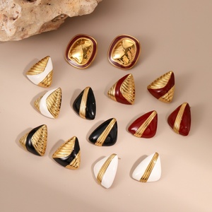 Pendientes de Acero Inoxidable 316L con Esmalte, Triángulo Geométrico, Chapado en Oro, Estilo Retro Minimalista para Mujer - Product Image 2