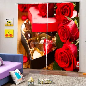cortina diseño de corazón de la puerta Suppliers-Cortina opaca con diseño de corazón para el Día de San Valentín, cortina de ventana de Tela con estampado personalizado de lujo para sala de estar, 2022