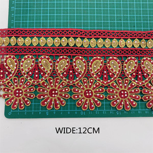 Rifiniture in pizzo africano di molti colori con motivo con strass ricamato in pizzo Nigeria Venice rifiniture larghe 12CM - Product Image 6