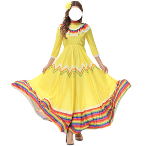 Robe traditionnelle <span class=keywords><strong>mexicaine</strong></span> pour femmes, <span class=keywords><strong>costume</strong></span> de danse bohème long, pour le Cinco de Mayo, Halloween, festival, spectacle de scène, tenue bohème - Product Image 2