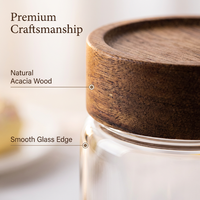 Pot de conservation empilable en verre borosilicate épais, hermétique, avec couvercle fileté et finition en bois d'acacia pour la cuisine