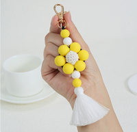Porte-clés personnalisable en perles de silicone avec pompon, motif tournesol, vache, léopard, pendentif de sac en perles de silicone, pendentif de sac