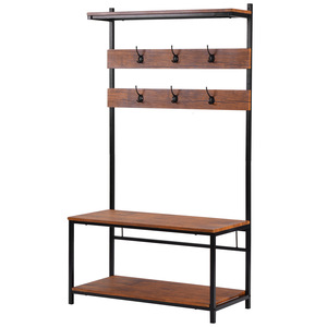 Perchero con banco y ganchos de metal y madera, moderno, para entrada, almacenamiento para uso doméstico. - Product Image 1