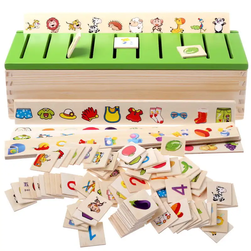 Kayu Bentuk Pengetahuan Menyortir Kotak Mainan Montessori Pendidikan Awal Mainan Anak-anak Blok Kayu