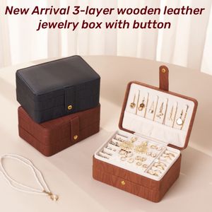 הכי מכירת נסיעות 3 שכבה מעץ פו עץ עור קטיפה עץ מארגנת תכשיטים מארגנת מתנה עם לוגו משלך - Product Image 5