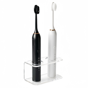 Support mural pour brosse à dents électrique en acrylique transparent, 2 couleurs, design à double trou sans perçage, sûr et stable avec adhésif sans trace - Product Image 1
