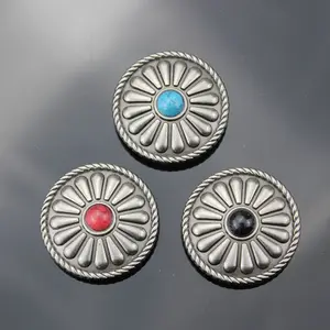 Hoa màu Ngọc Lam conchos bạc mạ đúc đồng xu nút với vít trở lại - Product Image 1