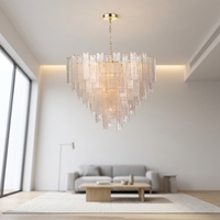 Lustre en verre doré Jingshi Lighting, panneaux givrés décalés sur un cadre annulaire, lumière de plafond pour la maison à l'éclat chaleureux