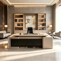 Bureau de direction moderne en forme de L en bois, table de luxe pour PDG avec armoire de rangement latérale pour PDG, directeur, mobilier de bureau commercial