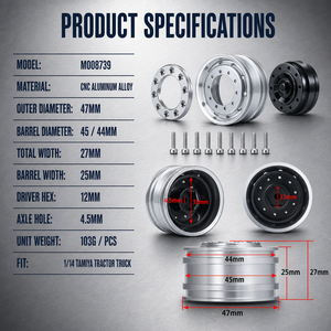 Jante avant en alliage d'aluminium, moyeu de roue hexagonal, pièces de mise à niveau pour camion RC, adaptées aux accessoires de tracteur <span class=keywords><strong>remorque</strong></span> RC <span class=keywords><strong>1</strong></span>/<span class=keywords><strong>14</strong></span> - Product Image 2