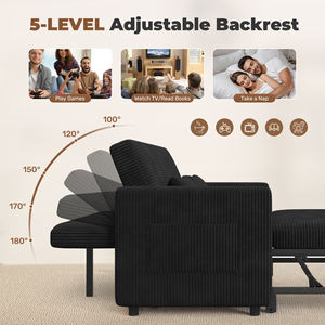 Canapé-lit convertible 3 en 1 en velours côtelé, dossier réglable sur 5 niveaux, poche latérale pour salon, bureau à domicile - Product Image 5
