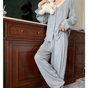 De Rong 220g Pyjama Frühling und Herbst Spitzen-Cardigan Langarm-Hose Hauskleidung Schlafanzug mit Brustpolster - Product Image 5