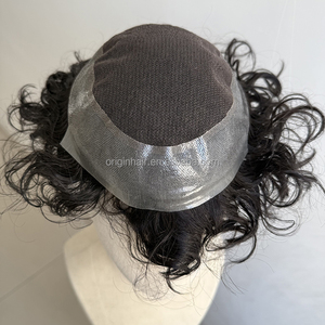 Prothèse capillaire pour hommes, 100% cheveux humains Remy, base australienne en dentelle et PU, avec raie droite, ondulations, nouée à la main - Product Image 2