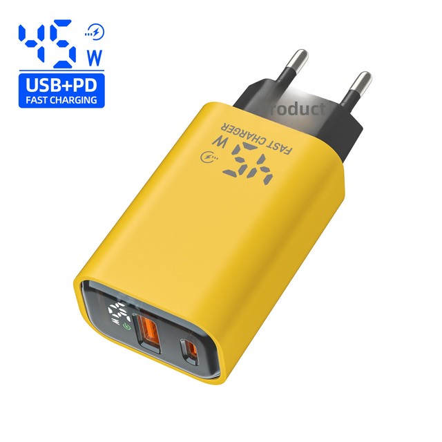 New Arrival LED Display Fast-charging AC Charger USB-A/USB-C Ports 45W Power Adapter for Mobile Phones