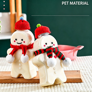 ขวดพลาสติก PET เกรดอาหาร ขนาด 400 มล. 500 มล. ลายคนขนมปังขิงใส น่ารัก สำหรับคริสต์มาส พร้อมฝาเกลียว สำหรับเครื่องดื่มคริสต์มาส - Product Image 2