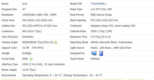 โมดูลจอ LCD รุ่น T420HVN08.0 ของแท้ ขนาด 42 นิ้ว ความละเอียด FHD 1920*1080 ความสว่าง 400 Nits พื้นผิวป้องกันรอยขีดข่วน สำหรับเครื่องบริการตนเองในร้านค้าปลีก - Product Image 4