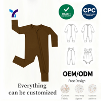 Combinaison courte pour bébé en viscose de bambou, ajustement élastique, personnalisable, double fermeture éclair, OEM ODM