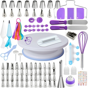 Ensemble de 137 pièces pour décoration de gâteaux, style nordique, en acier inoxydable et plastique écologique, comprenant un plateau tournant, des douilles à pâtisserie, un fouet à œufs et un grattoir, pour la cuisine - Product Image 1