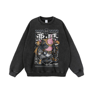 Maglietta a Maniche Lunghe Personalizzata Nera 300 Grammi 100% Cotone Lavaggio Acido con Grafica JoJo's Bizarre Adventure L'Attacco dei Giganti Anime per Uomo - Product Image 2