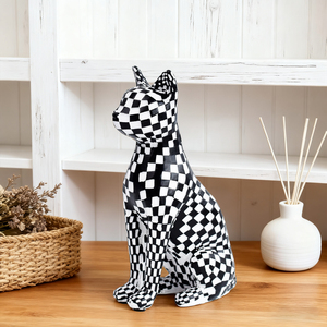 Figura de Gato a Cuadros de Mosaico, Estatua de Animal, Decoración para el Hogar, Sala de Estar, Oficina, Vinoteca, Artesanía de Resina, Artículos Conmemorativos para Mascotas - Product Image 2