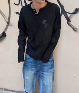 Custom Heavyweight Embroidery Acid Wash Boxy Fit Cotton Crewneck Sweatshirt Waffle Knitted <strong>T</strong>-<strong>shirt</strong> Long Sleeve <strong>t</strong> <strong>Shirts</strong> for <strong>Men</strong> - Product Image 2