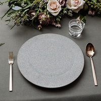 Assiette de présentation en plastique à motif végétal, paillettes argentées, avec paillettes holographiques, style classique pour la décoration de table de fête et de mariage