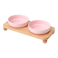 Gamelle en céramique en forme de gourde avec plateau flottant pour l'eau, support en bois de chêne, conception anti-basculement pour chats et chiens
