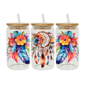 Vasos de Cerveza de Vidrio de 16oz con Diseño 'Weave My Dreams', Adhesivos para Vasos con Transferencia UV DTF, Decoración para <span class=keywords><strong>el</strong></span> Hogar con Diseño de Alce y Corazón - Product Image 1