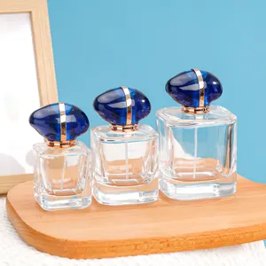 30 Ml 50Ml 100Ml Parfum Lege Fles Transparante Vierkante Glazen Parfumfles Met Blauwe Dop